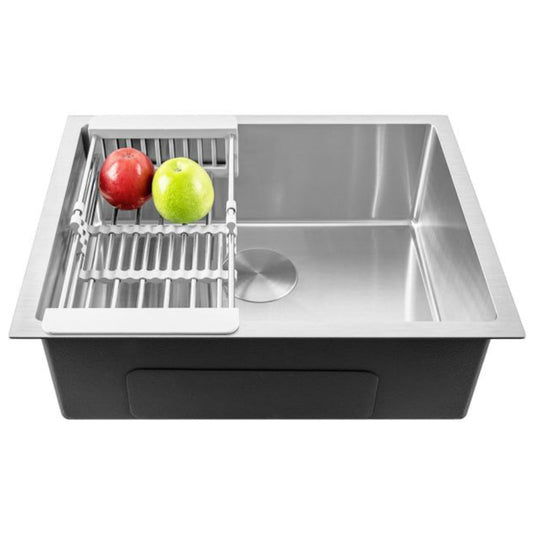 Fossa 22"x18"X09" Single Bowl SS-304 Grade Stainless Steel Handmade kitchen Sink Round Coupling Matte Finish FS-05R