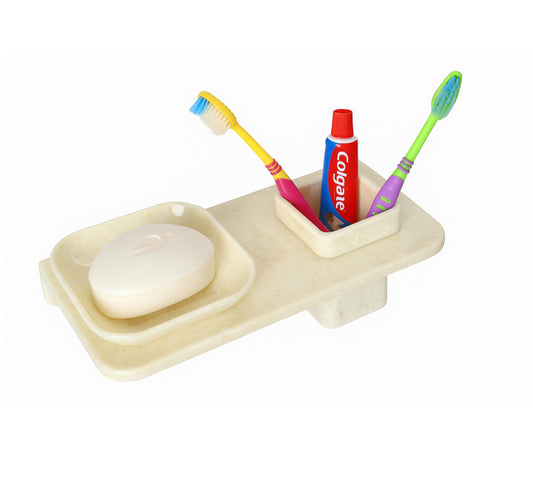 Fossa Classic Ceramic Wall Mounted Square Soap Dish with Toothbrush Holder – Unbreakable Design, Hygienic Surface, Rust & Fade Proof, Self-Drain Tray | Stylish Bathroom Organizer | Ivory (Glossy Finish)