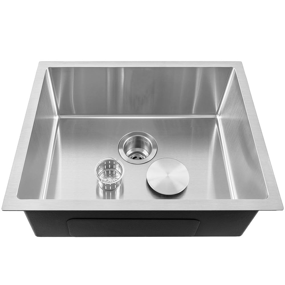 Fossa 22"x18"X09" Single Bowl SS-304 Grade Stainless Steel Handmade kitchen Sink Round Coupling Matte Finish FS-05R