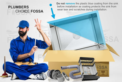 Fossa 22"x18"X09" Single Bowl SS-304 Grade Stainless Steel Handmade kitchen Sink Round Coupling Matte Finish FS-05R