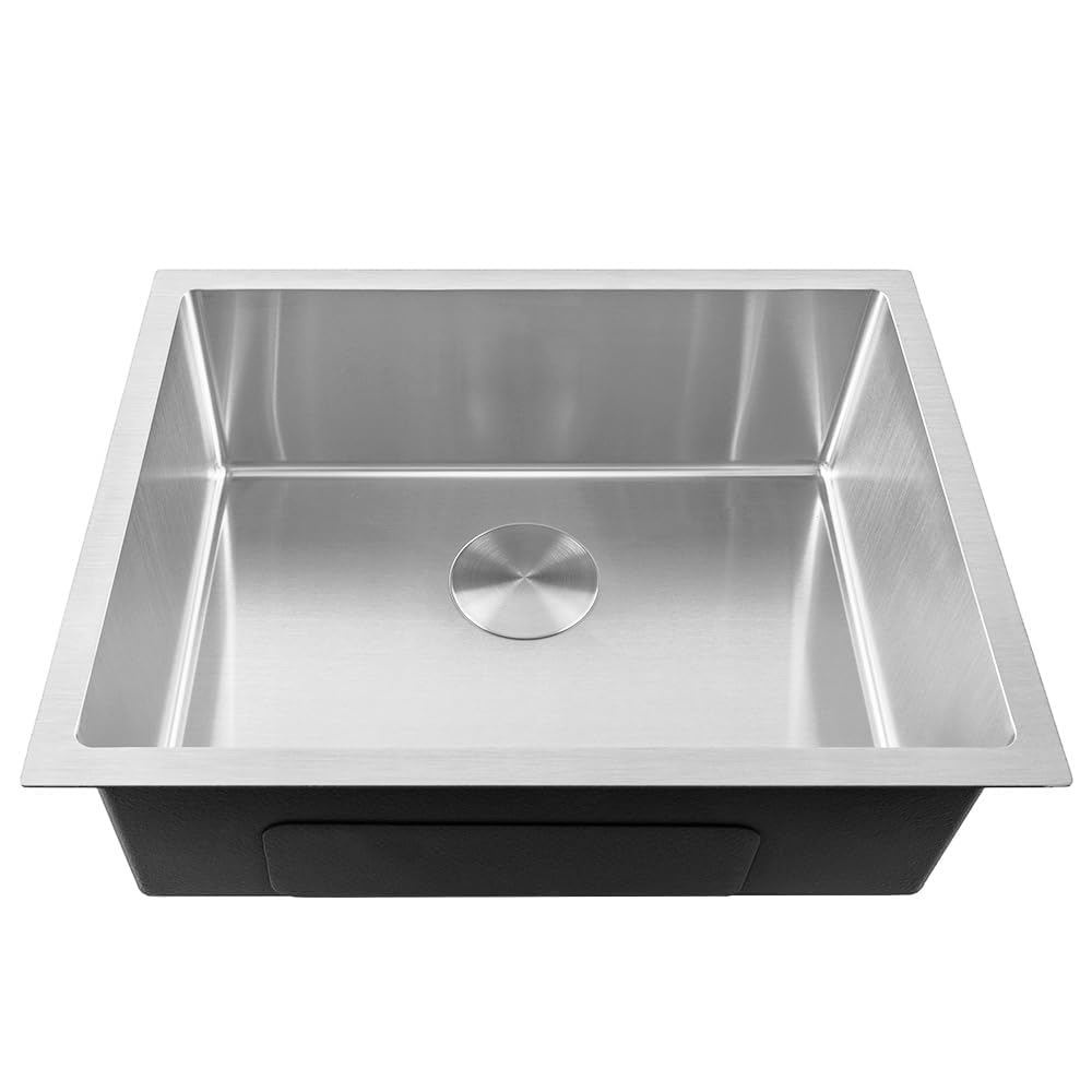 Fossa 22"x18"X09" Single Bowl SS-304 Grade Stainless Steel Handmade kitchen Sink Round Coupling Matte Finish FS-05R